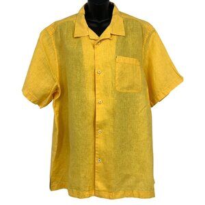 Tommy Bahama Mens XL Extra Large Yellow Linen Short Sleeve Button-Up Shirt EUC